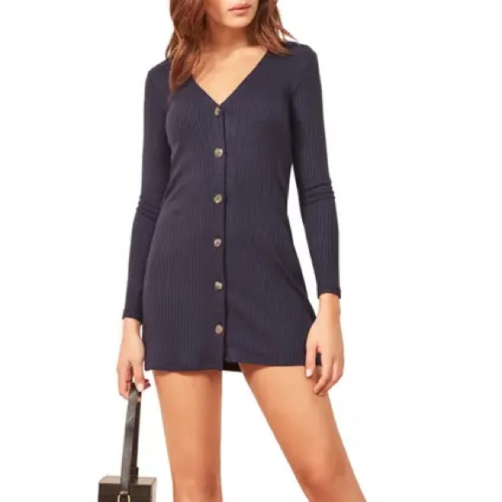 Navy ribbed “Agatha” Reformation mini dress